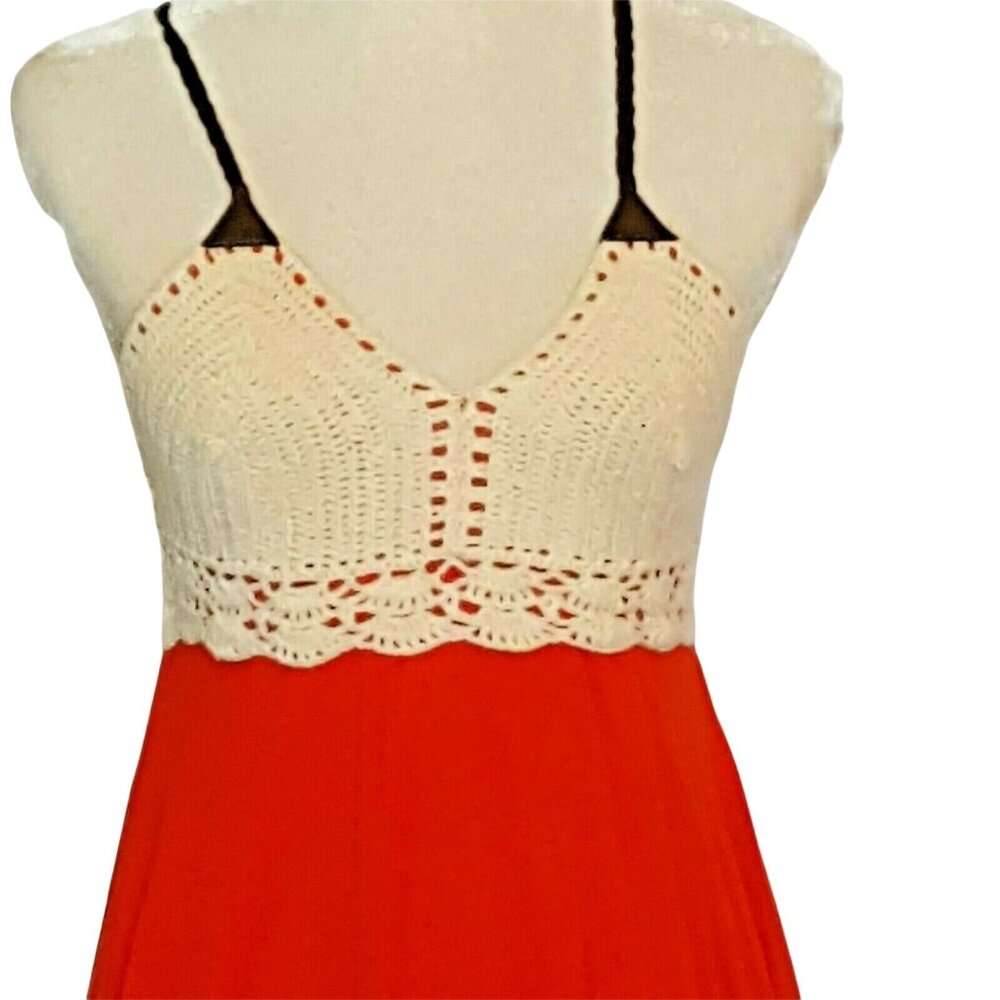 Womens Small Halter Top Crochet Bust Ruffle Layers Faux Leather Braided Straps